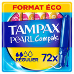 Tampax Compak Pearl, Régulier, 72 Tampons Avec Applicateur, Flux Légers à Moyens, Format Eco, Triple Confort avec Applicateur doux, MotionFit, Voile Douceur, Certifié Oeko-Tex