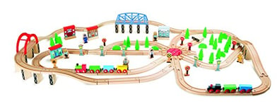 Small Foot 10087 Kit Chemin de Fer Circulation, Kit de Jeu avec Rails, Personnages etc., Chemin de Fer en Bois pour Enfants à partir de 3 Ans