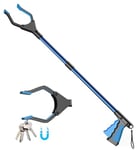 YAUNGEL Outils de Ramassage, Pince telescopique, Long bâton de grappin de 81 cm avec poignée Solide à Pointe magnétique, Tête légère rotative à 90° pour Les ordures (Noir Bleu)