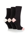 Heat Holders 3 Pair Ladies Gentle Grip Socks - Seclude Contrast Heel And Toe - Black, Black, Women