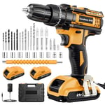 Cordless Drill Driver 21V, Cordless Hammer Drill with 2 Batteries 2000mAh, 25+3 Torque, 42N.m Max Electric Drill, 30PCS Drill Bits, 2 Speed, LED Light for Home and Garden DIY Project