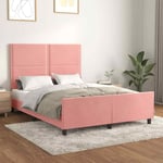 Cadre de lit avec t�te de lit Rose 140x190 cm Velours