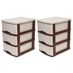 [Set of 2] 3 Tier Plastic Drawer Storage Unit Removable Compartment Home Beige