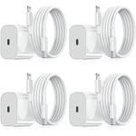 För iPhone-laddare - Snabbladdare - Adapter + Kabel 20W USB-C Vit 4-pack iPhone