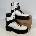 River Island Chunky Black White Leather Boots Honoured Women's UK 5 NEW BOXED