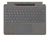 Microsoft Surface Pro Signature Keyboard - Tastatur - Med Akselerometer, Styrepute, Lagrings- Og Ladebakke For Surface Slim Pen 2 - Qwerty - Storbritannia - Platina - Med Slim Pen 2 - For Surface Pro 8, Pro 9