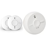 FireAngel Optical Smoke Alarm with 10 Year Sealed For Life Battery, FA6620-R-T2 (ST-622 / ST-620 replacement, new gen) - Twin Pack, White & FireAngel SB1-TP-R Smoke Alarm, 2 Pack, White