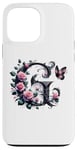 Coque pour iPhone 13 Pro Max Letter G Initial Floral Monogram Rose Pink Flower Butterfly