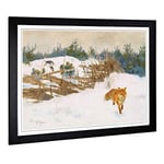 Big Box Art Framed Print of Bruno Liljefors Fox in The Snow 2 Design | Wall Art Picture | Home Decor for Kitchen, Living Room, Bedroom, Hallway, Black, A2 / 24.5x18 Inch / 62x45cm