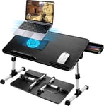 Table De Lit Pour Ordinateur Portable, Pliable, Réglable En Hauteur Et Angle, Plateau De Lit Avec Tiroir/Refroidisseur Pc Portable, Table Pour Lit/Canapé/Sol (53 X 30 Cm, Noir)