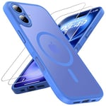 TOCOL 3 in 1 Magnetic for iPhone 16 Case 6.1-Inch, Fit for MagSafe, with 2 Screen Protector, [Full Camera Protection] 14FT Military Shockproof Translucent Matte Back Slim Phone Cover (Ultramarine)