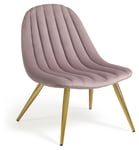 Kave Home Marlene Loungestol - Pink Velour/Stålben m. gull finish