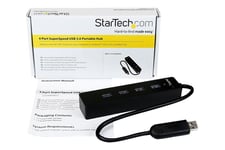 StarTech.com 4-Port USB 3.0 Hub with Built-in Cable - SuperSpeed Laptop USB Hub - Portable USB Splitter - Mini USB Hub (ST4300PBU3) - hubb - 4 portar