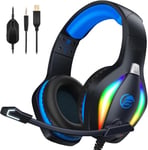 ¿2024 New¿FC100 Casque Gaming pour PC/PS4/PS5/Xbox/Mac/Nintendo Switch, Casque Gamer PS4 avec Lumière RVB, Casque PS5 avec Micro, Casque Antibruit avec Prise Jack 3,5 MM - Bleu