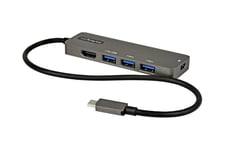 StarTech.com USB C Multiportadapter - USB-C till HDMI 2.0b 4K 60Hz (HDR10), 100W strömförsörjning Pass-Through, USB 3.0 hubb med 4 portar - USB Type-C mini-dockningsstation - 30 cm (12") lång ansluten kabel - dockningsstation - USB-C - HDMI