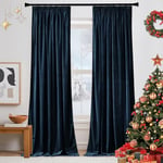 PONY DANCE Navy Blue Velvet Curtains Pencil Pleat Curtains - 1 Pair of Thermal Luxury Curtains & Drapes Elegant Home Decor Window Treatment for Living Room/Bedroom, 52x90 Inch