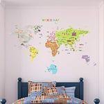 Ambiance Sticker Autocollant Muraux Décoration Adhésifs "WORLD MAP" Carte du Monde Géante Sticker Murale pour Bébé, Chambre d'enfant et Salon - H120 x L150 cm