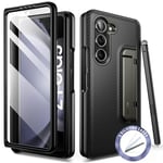 i-Blason Coque pour Samsung Galaxy Z Fold 5 (2023) avec Porte-Stylo S et 3 Housses en Silicone S Pen [Protection d'écran intégrée] Coque de Protection intégrale pour Z Fold 5 avec béquille (Noir)