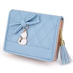 UTO Femme Filles Portefeuille Petit Porte-Monnaie à glissière avec Chat Mignon Pendentif en PU Cuir Bleu