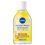 NIVEA Skin Glow Serum Infused Micellar Water (400ml), Revitalising Micellar Cleansing Water with Amino Acid and 5% Vitamin C and E, Gentle Waterproof Makeup Remover