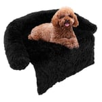 GOPLUS Tapis apaisant en Peluche pour Chien, Tapis de Protection pour canapé avec Housse Amovible Lavable, Fond antidérapant, Coussin pour Animaux avec traversin Doux, poignée de Transport (Noir, S)