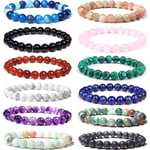 12 st 8 mm Halvädelsten Pärlarmband för Män Kvinnor Healing Stretch Runda Pärlor Kristall Ädelstenar Armband Unisex