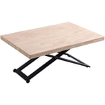 Table basse relevable de salon en bois de chêne naturel avec pieds en métal noir-Longueur 120 x Profondeur 80 x Hauteur 49-76 cm Pegane