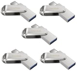 5PCS Clé USB à double connectique ( USB Type-C et USB Type-A) SanDisk Ultra Luxe 32Go pour les appareils USB Type-C argenté (paquet de cinq)