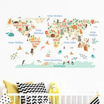 Stickers adhésifs Enfants | Sticker Autocollant Carte du Monde Pastel - Décoration murale chambres Enfants | 60 x 100 cm