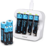 Pallus 1.5V AA AAA Lithium Rechargeable Batteries with USB Charger Included,2H Fast Re-Charge,3000mWh – 4 x AA Batteries,1100mWh – 4 x AA Batteries with Charger,1500 Cycles.