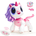 SGILE Licorne Jouet Fille Rc Robot Enfant 3 4 5 6 7 Ans, Intéractif, Détection des Gestes, Programmable, Musique Danse Marche avec LED Cadeau d'anniversaire, Rose