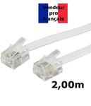 DITM® Cordon Téléphone ou ADSL RJ11 mâle vers RJ 11 mâle - blanc - 2,00 m