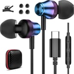 Casque USB C pour Samsung A53 A33 M53 S21 S20 FE S22 S23 Ultra, Écouteurs Intra-Auriculaires USB C Casque avec Micro Type C Écouteurs avec câble pour iPad Pro 2022 Pixel 7 Pro 6a Oneplus 10t 11 Mi 12