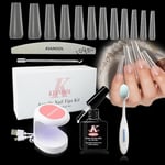 kit pose americaine ongles avec Ligne Auxiliaire, 420 Pièces capsule americaine ongle Ballerine Long, Amande Carré gel x pose americaine, faux ongles avec 5 in 1 Colle Gel,Lampe UV Kits, 12 Tailles