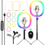 10" RGB Selfie Ring Light & Adjustable Tripod Stand with Cell Phone Holder for Live Stream/Make Up/YouTube/TikTok/Photography/Video Recording Compatible with iPhone & Android Phone (10"-RGB)