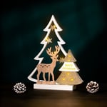 Christmas LED Reindeer Decoration White Wooden Light Up Xmas Decor Ornament