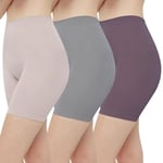 INNERSY Anti Chafe Shorts Women Slip Shorts for Under Dresses Summer Chub Rub Pants Pack of 3 (M, Grey/Purple/Lilac Ash)