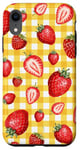 iPhone XR Cute Red Strawberry Pattern on Retro Yellow Gingham Case