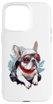 Coque pour iPhone 15 Pro Max White Frenchie en tant que pilote de bouledogue français blanc