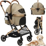 YITAHOME Poussette pour chien, poussette 3 en 1, poussette pliable en un clic, landau pour chien avec panier de rangement amovible, porte-gobelet, siège de voiture, poussette pour chien (kaki)