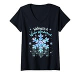 Womens Walking In A Winter Wonderland Tie Dye Snowflake Christmas V-Neck T-Shirt