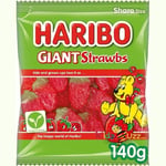 HARIBO Strawberry Flavoured Giant Strawbs 12 x 140g STOCKING FILLER FREE P&P