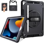 Coque Pour Ipad 9eme Generation 10,2: Militaire Robuste Antichoc À 3 Couches Housse Etui Cover Ipad 9eme Generation 2021-Porte-Crayon-Support Rotatif-Dragonne/Bandoulière-Noir.[I723]