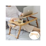 Petite Table Pliante Bureau d'Ordinateur Portable avec Petit Tiroir en Bambou