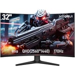 KOORUI Écran PC Gaming Incurvé 31,5 Pouces, Ultrawide QHD(2560 * 1440), 1500R, UltraLarge, VA, 170Hz, 2xHDMI (170HZ Or 144HZ), DP (170Hz) AdaptiveSync, DCI-P3 90%, VESA 75x75mm, Soins des Yeux