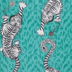 ANIMALIA TIGRIS WALLPAPER EMMA J SHIPLEY TEAL W0105/05 LEOPARD PRINT EXOTIC