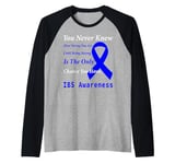 Irritable Bowel Syndrome IBS Awareness Blue Ribbon Support Raglan Baseball Tee