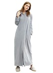 ZFSOCK Peignoir Femme Polaire à Capuche Hiver Robe de Chambre Fermeture à glissière Peignoir de Bain Longue Douce Microfibre Flanelle Robe de Nuit (Gris, S-M)