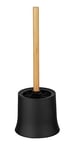 WENKO Ensemble WC sur Pied Bambusa, Porte-Brosse Moderne en matière Plastique Noire de qualité, y Inclus Brosse WC avec Manche en Bambou, tête de Brosse remplaçable de Ø 8,5cm, Ø 14x38cm, Noir/Nature