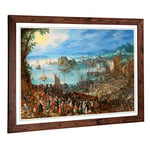 Big Box Art Framed Print of Pieter Bruegel The Elder Fish Market Design | Wall Art Picture | Home Decor for Kitchen, Living Room, Bedroom, Hallway, Walnut, A2 / 24.5x18 Inch / 62x45cm